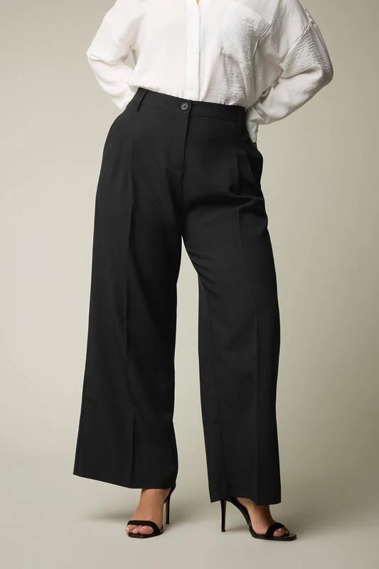 Black Pleat Front Woven Wide Leg Trousers