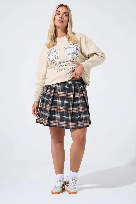 Black Check Pleated Mini Skirt