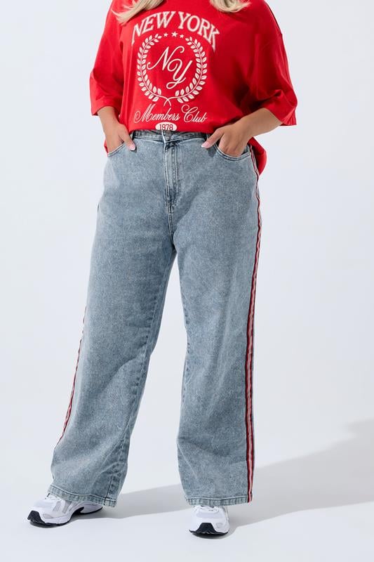 Blue Side Stripe Wide Leg Jeans