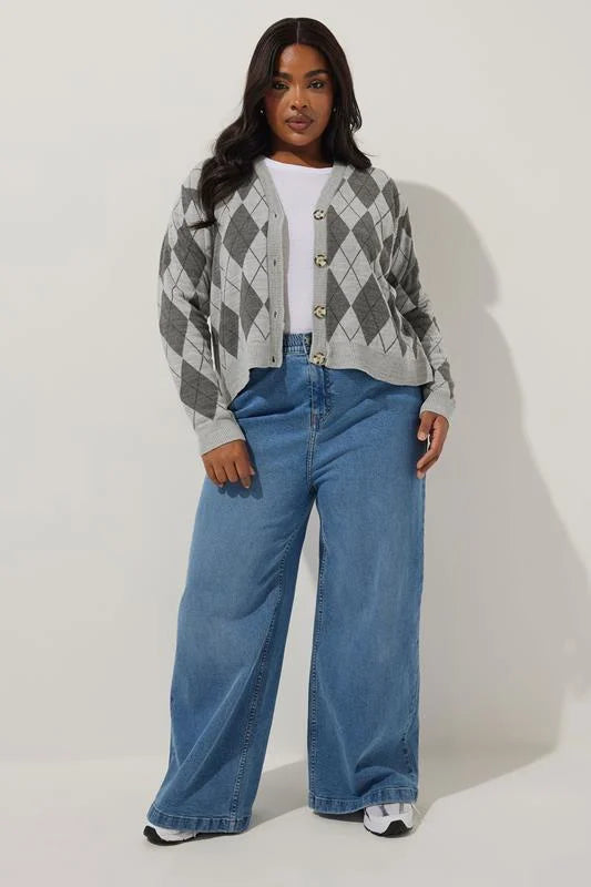 Curve Argyle Knitted Cardigan