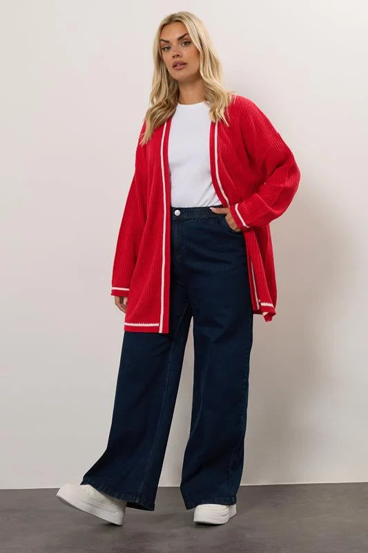 Red Contrast Tipping Knitted Cardigan