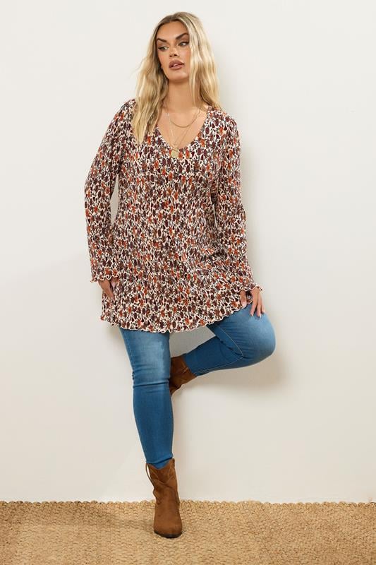 Floral Print Plisse Tunic Top