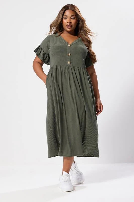 Ribbed Frill Midaxi Dress