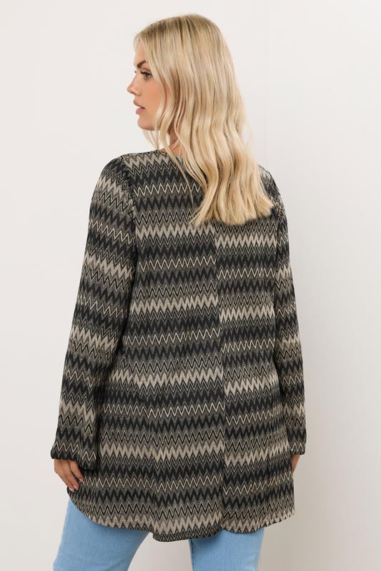 Metallic Zig Zag Tie Neck Tunic Top