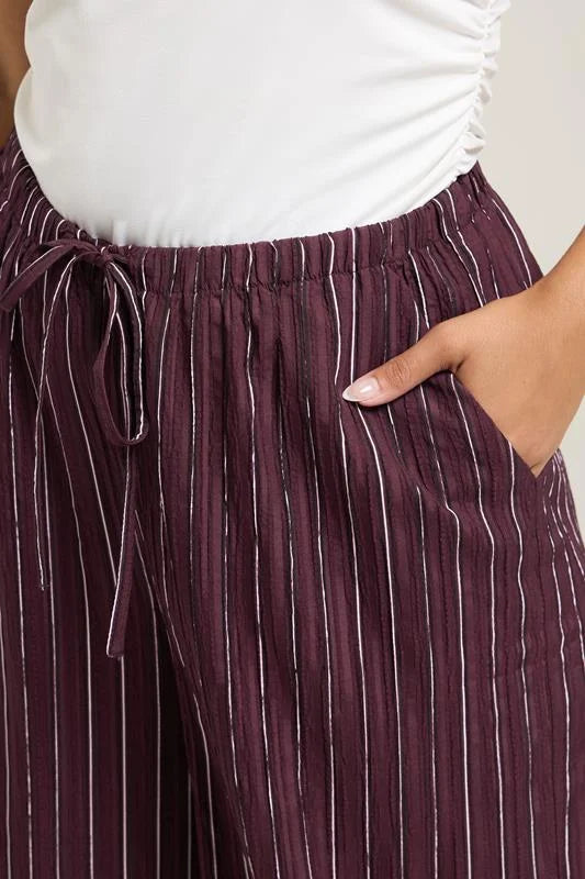 Burgundy Red Stripe Wide Leg Trousers