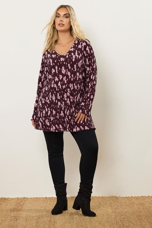 Floral Print Plisse Tunic Top
