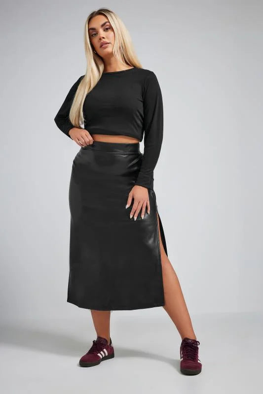 Black Faux Leather Maxi Skirt
