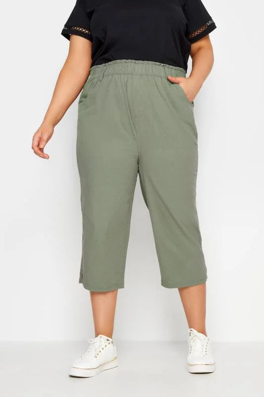 Elasticated Cool Cotton Cropped Trousers