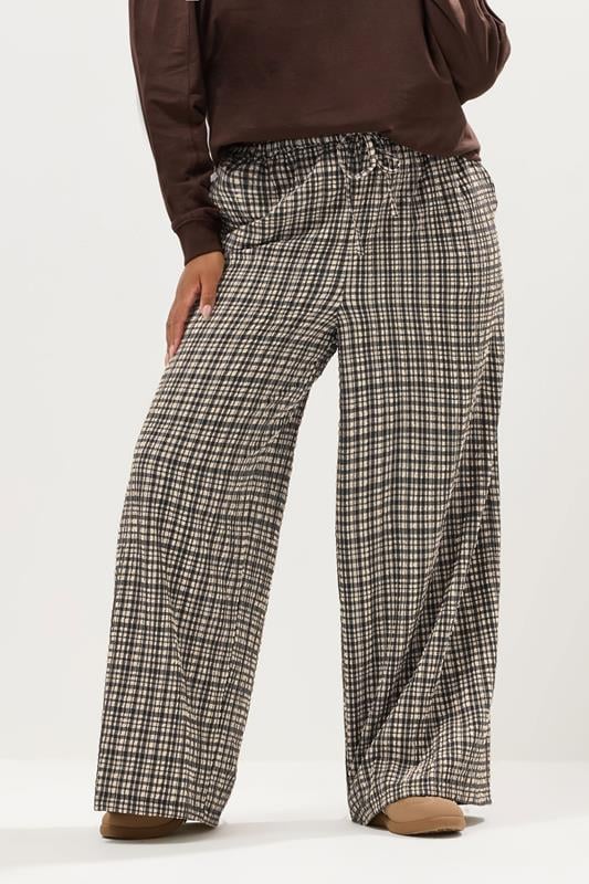 Natural Brown Check Wide Leg Trousers