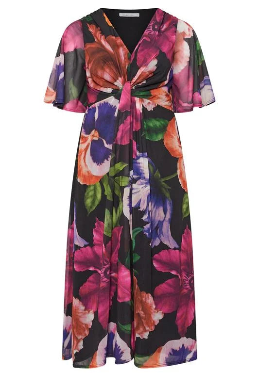 Abstract Print Knot Front Maxi Dress
