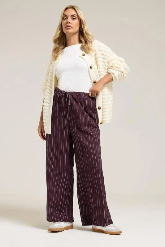 Burgundy Red Stripe Wide Leg Trousers