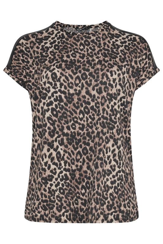 Black Leopard Faux Leather Trim Top