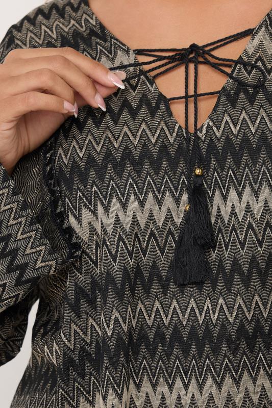Metallic Zig Zag Tie Neck Tunic Top