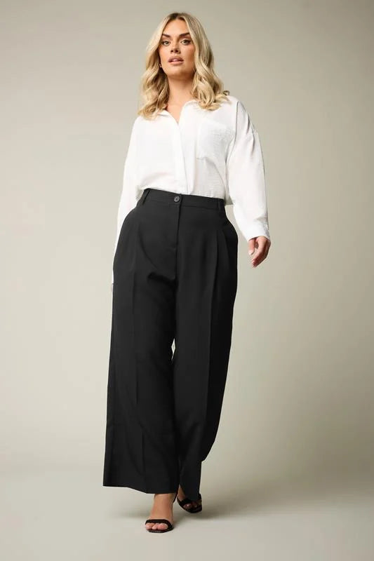 Black Pleat Front Woven Wide Leg Trousers