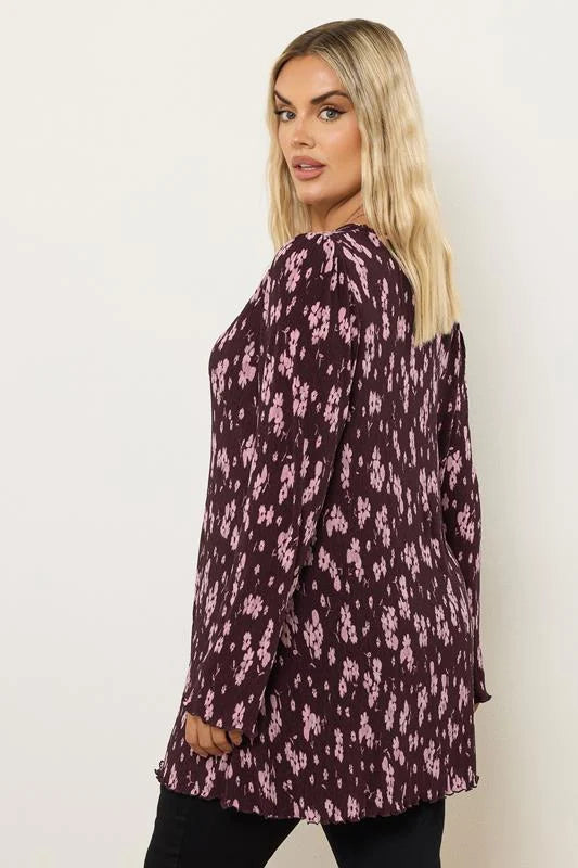 Floral Print Plisse Tunic Top