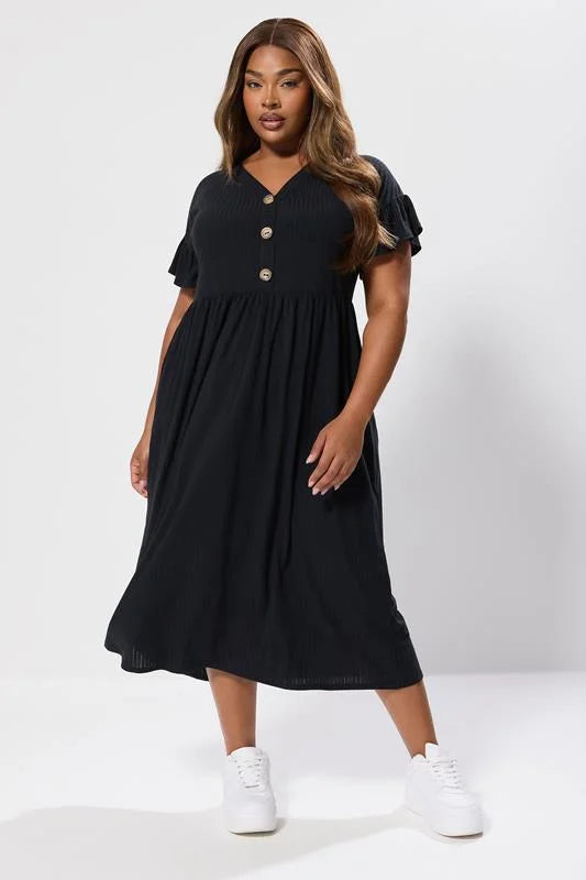 Ribbed Frill Midaxi Dress