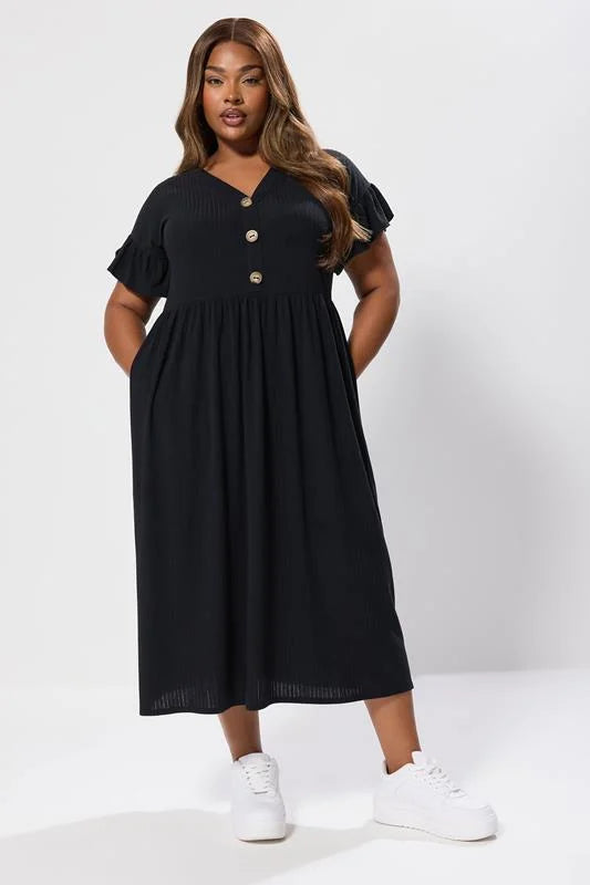 Ribbed Frill Midaxi Dress