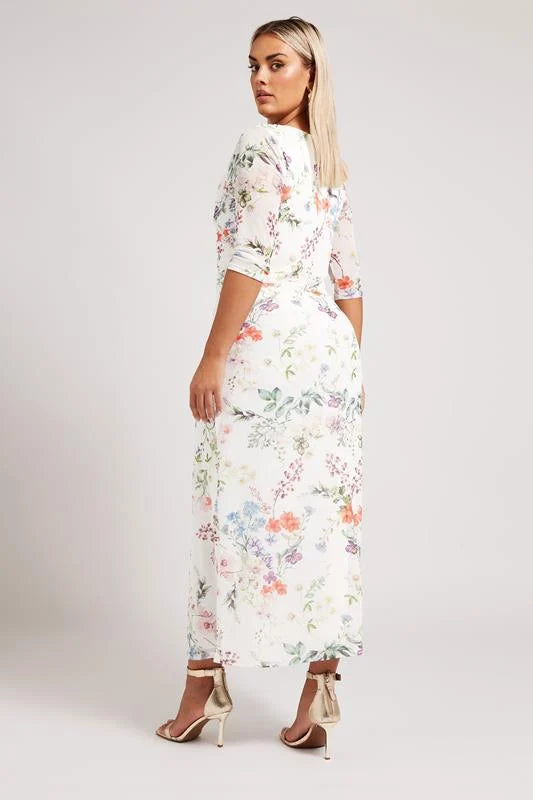 Blur Floral Mesh Maxi Dress