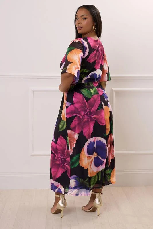Abstract Print Knot Front Maxi Dress