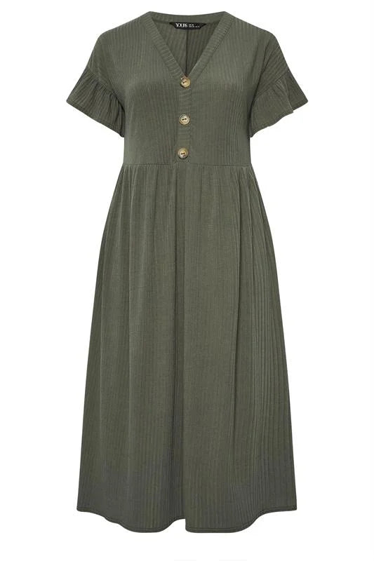 Ribbed Frill Midaxi Dress