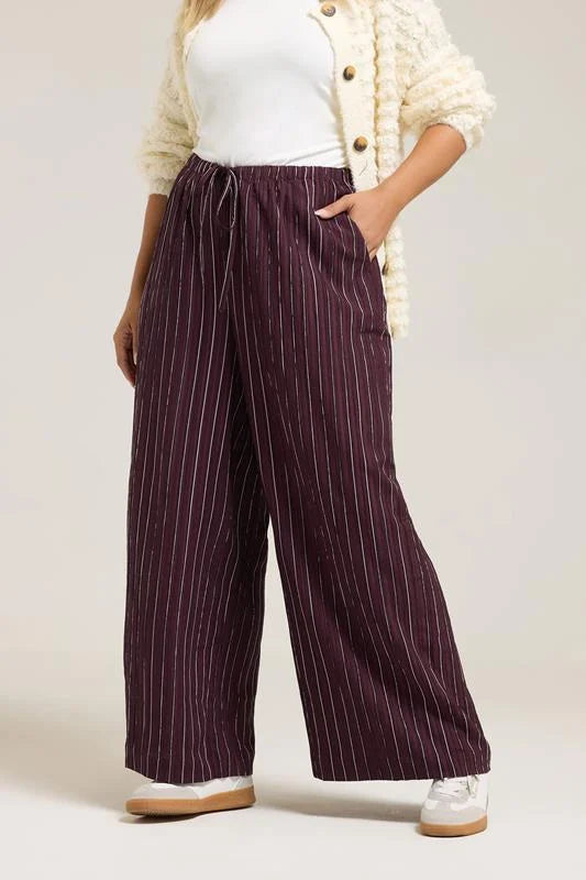 Burgundy Red Stripe Wide Leg Trousers