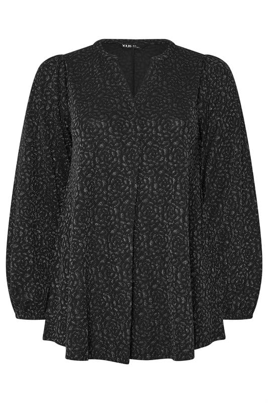 Black Metallic Pleated Top