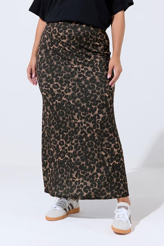 Brown Leopard Print Maxi Skirt