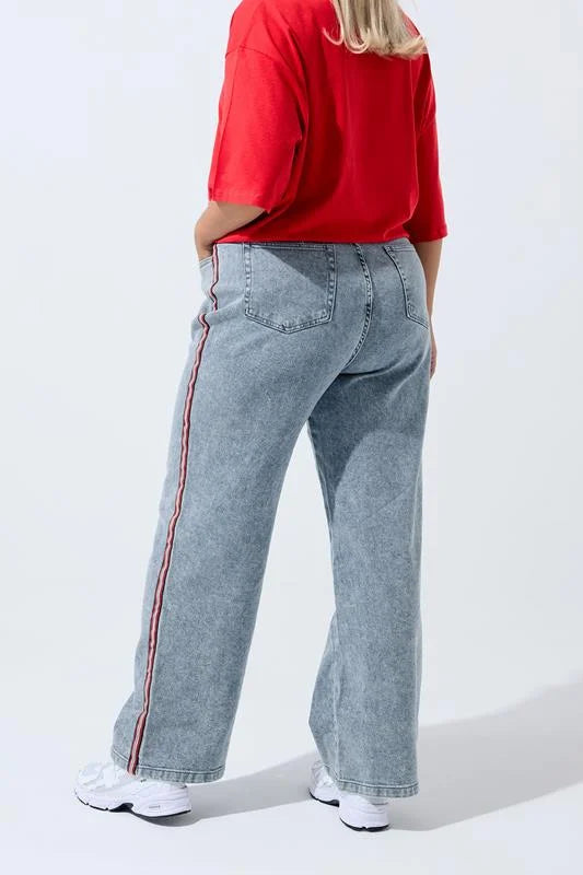 Blue Side Stripe Wide Leg Jeans