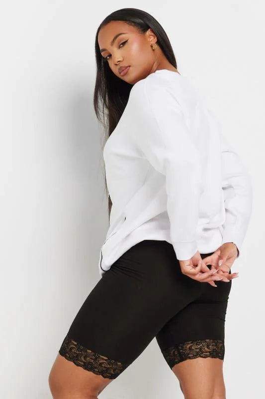 Black Lace Trim Stretch Cycling Shorts