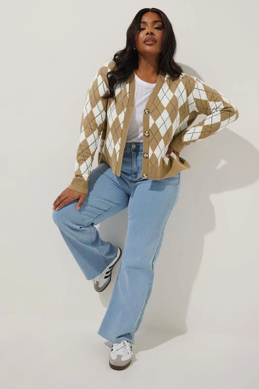 Curve Argyle Knitted Cardigan
