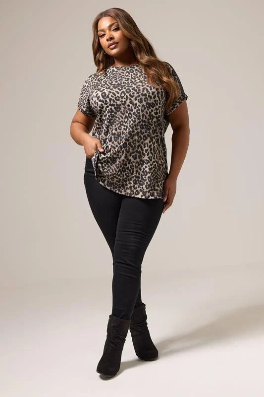 Black Leopard Faux Leather Trim Top