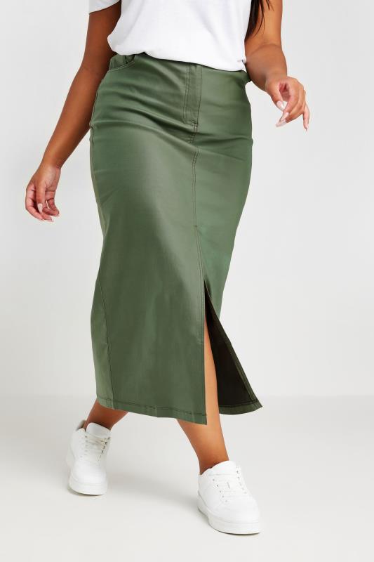 Coated Split Hem Midaxi Skirt
