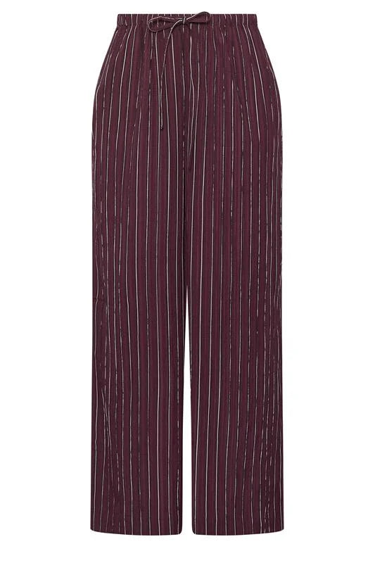 Burgundy Red Stripe Wide Leg Trousers