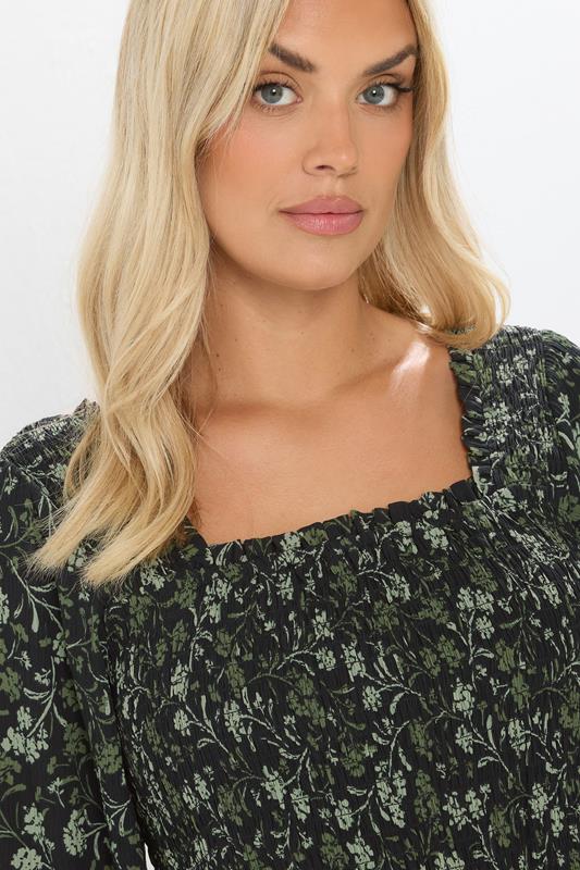 Green Floral Shirred Mini Dress