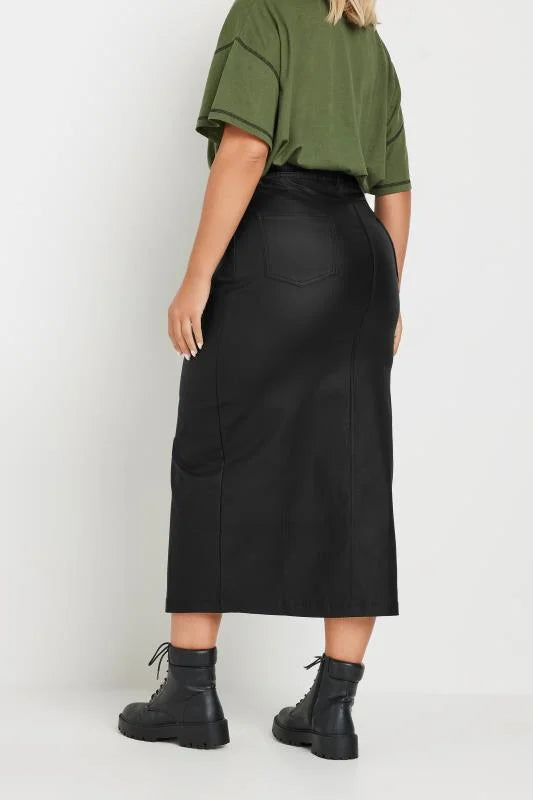 Coated Split Hem Midaxi Skirt