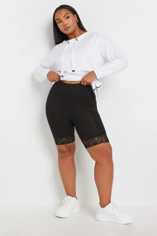 Black Lace Trim Stretch Cycling Shorts