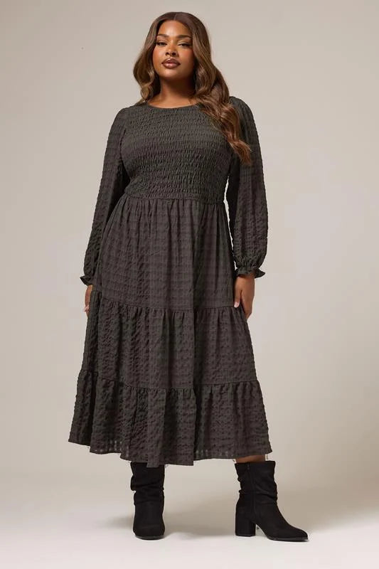 Brown Textured Tiered Maxi Dress