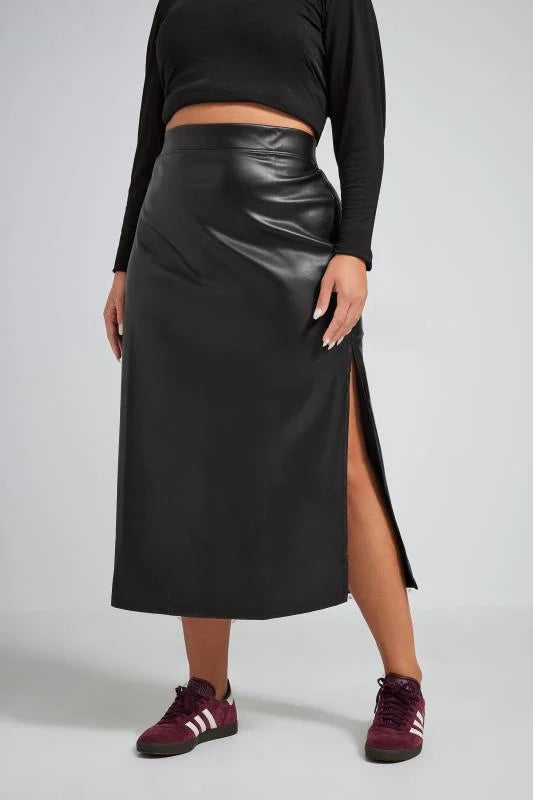 Black Faux Leather Maxi Skirt