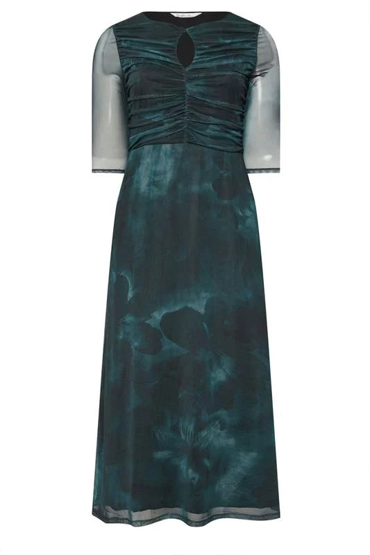 Blur Floral Mesh Maxi Dress