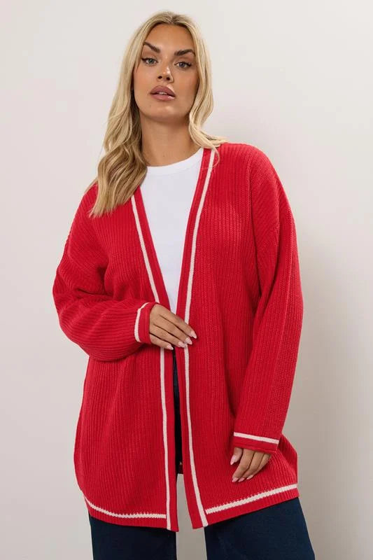 Red Contrast Tipping Knitted Cardigan
