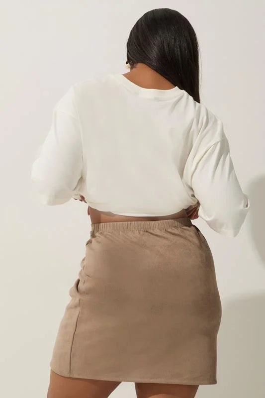 Beige Brown Faux Suede Mini Skirt