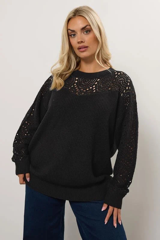 Black Pointelle Knitted Jumper