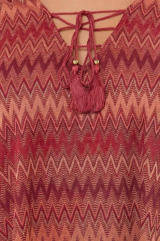 Metallic Zig Zag Tie Neck Tunic Top