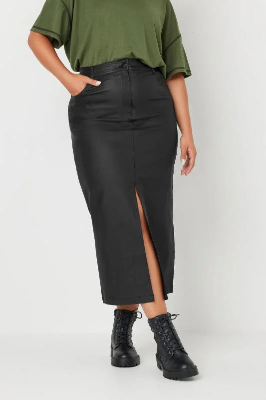 Coated Split Hem Midaxi Skirt