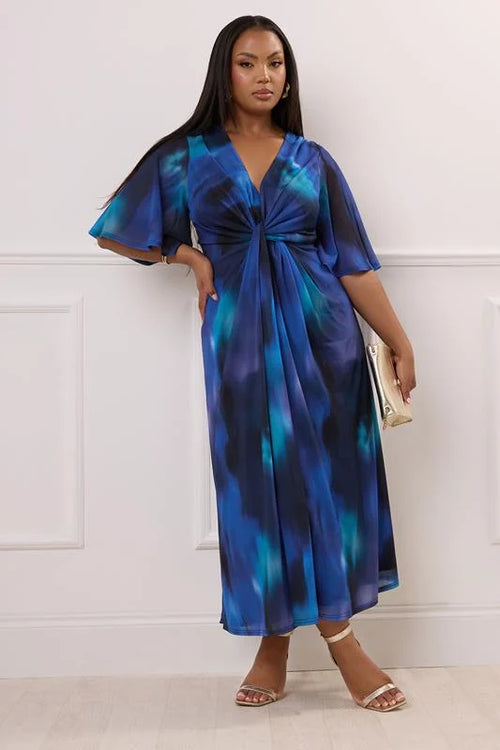 Abstract Print Knot Front Maxi Dress