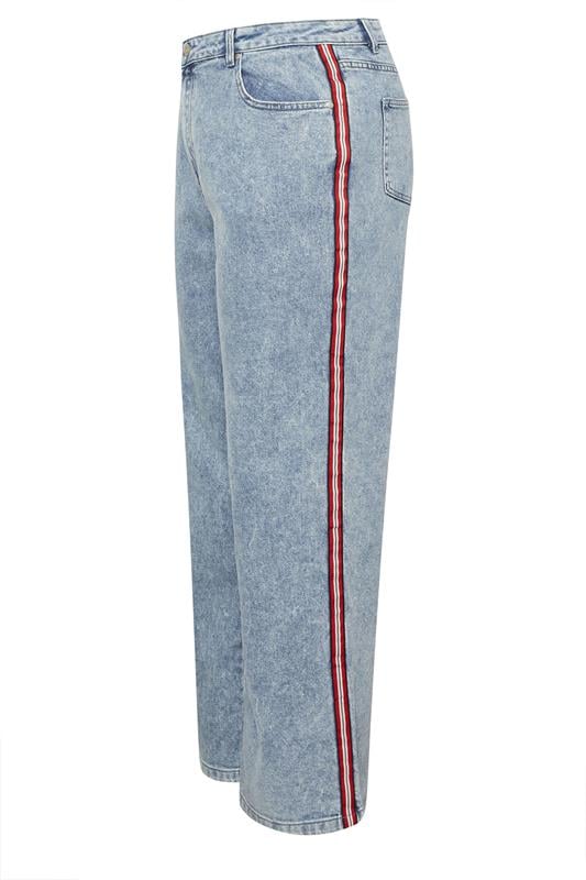 Blue Side Stripe Wide Leg Jeans