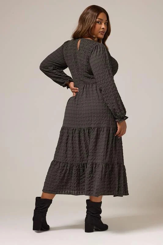 Brown Textured Tiered Maxi Dress