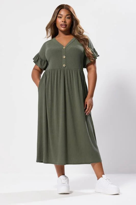 Ribbed Frill Midaxi Dress