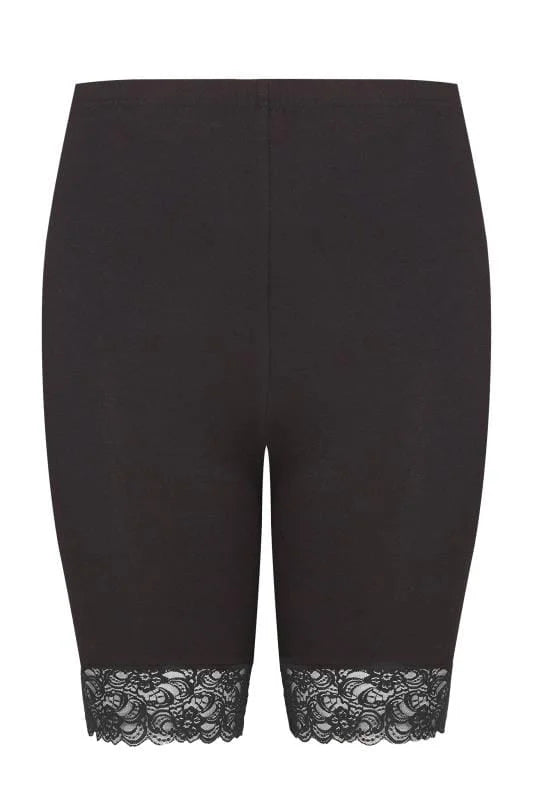 Black Lace Trim Stretch Cycling Shorts