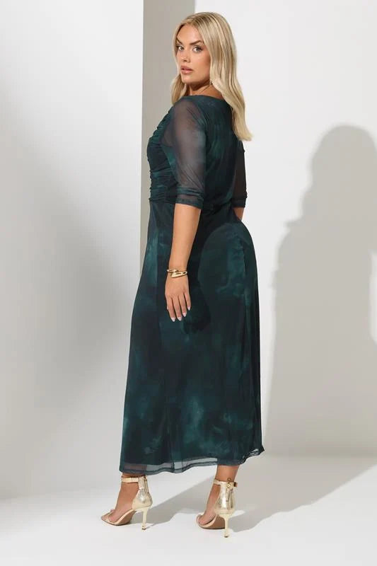 Blur Floral Mesh Maxi Dress